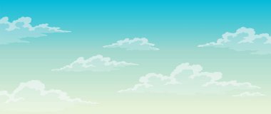 Güneşli bir günde bulutlu bir gökyüzü. Mavi bulutlu karikatür yaz zamanı. Güzel cennet arka planı.