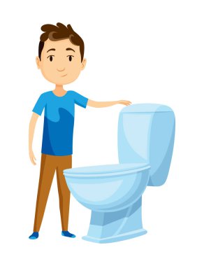 Çocuk tuvalet ikonu seti kullanıyor. Bebek tuvaleti kullanıyor. Çizgi filmdeki komik anaokulu çocuğu tuvalet eğitimi alıyor, beyazlar içinde izole edilmiş. Vektör illüstrasyon bilgileri tuvaletin nasıl kullanılacağını gösterir.