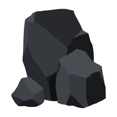 Kömür siyah mineral kaynakları. Fosil taşı parçaları. Çokgen şekilli. Grafit ya da kömürden siyah kaya taşı. Enerji kaynağı kömür simgesi.