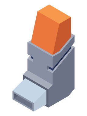 Astım teneffüs izometrik. Astım spreyi gerçekçi bir ikon. Solunum hastalıkları ve grip için tıbbi bir cihaz. Astım ilacı beyaz arkaplanda izole edildi.