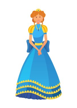 Güzel elbiseleriyle betimlenen büyüleyici prenses karakterini içeren canlı bir dijital sanat eseri.