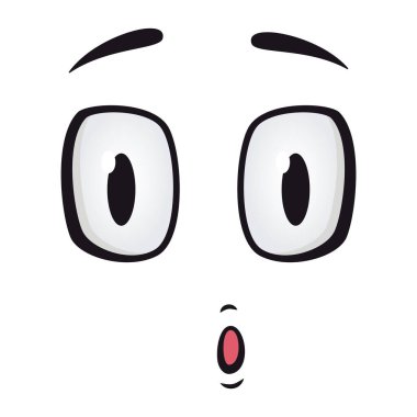 Çizgi film suratları. Komik yüz ifadeleri, karikatür duyguları. Sevimli bir karakter, anlamlı gözleri ve ağzı var, gülen surat, gülen surat, mutlu dil ifadesi..