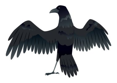 Raven. Silhouette Representing Bird Specie Captured in Moment of Flight and Resting. clipart