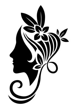 Kadınların silueti, her biri eşsiz bir şekilde canlı renkler ve güzel çiçek elementleriyle süslenmiş. Güzellik logosu tasarımı