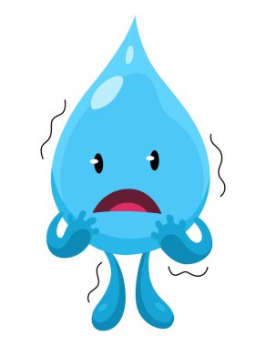 Su damlası. Tatlı Aqua karakteri. Sosyal ağlar için etiket. Beyaz arkaplanda izole edilmiş çizgi film düz vektör çizimleri.