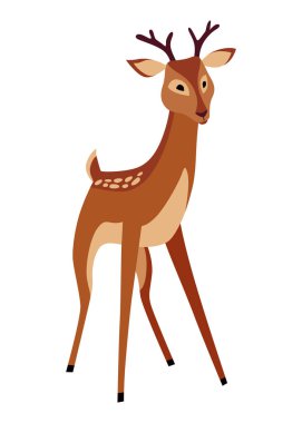 Deer animal icon. Cute spotted forest deer. Wild nature creature concept. Horny spotted reindeer vector illustration. clipart