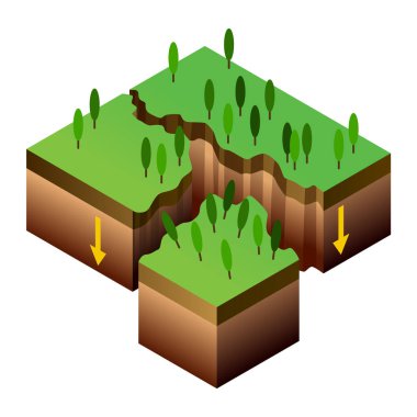 Sismik etkinlik diyagramı. Vektör izometrik dünya kabuk sıkıştırma, yamultma ve gerginlik vurguluyor. Deprem doğal afetler kavramı eğitim poster, bilimsel Infographic, tanıtım için.