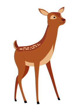 Geyik hayvan ikonu. Güzel benekli orman geyiği. Vahşi doğa yaratık konsepti. Çizgi film benekli yumurta, vektör illüstrasyonu.