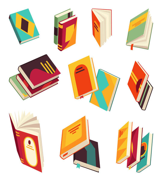 Набор иконок векторных книг. Концепция образования. Различные дизайн книг или ноутбуков. Чтение, обучение и получение образования через книги. Читать больше книг.