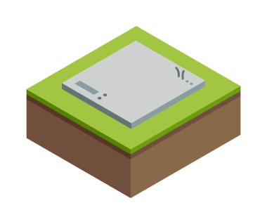 Ev yapımı Isometric sahnesi. Modern inşa sürecinin görselleştirilmesi. Temeller dökülüyor.