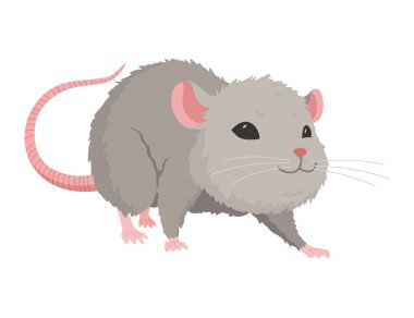 Şirin bir çizgi film faresi sevimli duruşlarını ve ifadelerini sergiliyor..