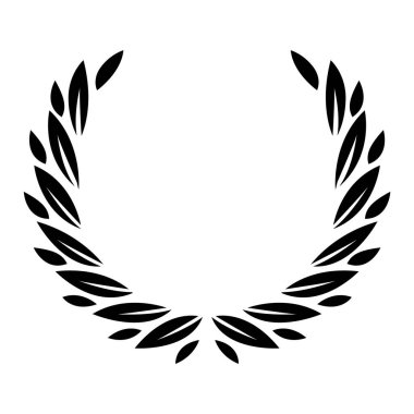 Antika defne çelengi. Siyah siluet dairesel tabela ödül başarısını, asaletini, amblemini simgeliyor. Laurel çelenk ödülü, kazanmak, ödül ya da zafer.