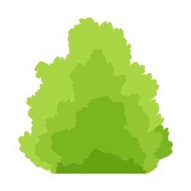 Bush ikonu. Çizgi film ormanı ya da bahçe çiti. Beyaz üzerine izole edilmiş yaz çizgi filmi nesnesi. Peyzaj sahnesi element oluşturur. Vektör çizgi film illüstrasyonu.