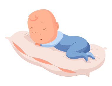 Yeni doğmuş bebek. Nazik yüzlü bebek. Yeni doğanın tatlı bir rüyası var. Yeni doğmuş şirin bir bebek. Vektör karikatür çizimi beyaz arkaplanda izole edildi.