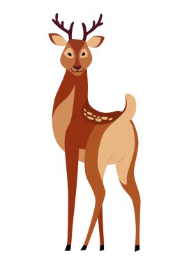 Geyik hayvan ikonu. Güzel benekli orman geyiği. Vahşi doğa yaratık konsepti. Azgın benekli ren geyiği çizimi.