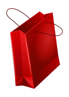 Saplı kağıt alışveriş torbası. Alışveriş ve süpermarket paketleri, perakende paketleri. Moda alışveriş tasarımı elementleri. Vektör illüstrasyonu beyaz arkaplanda izole edildi.
