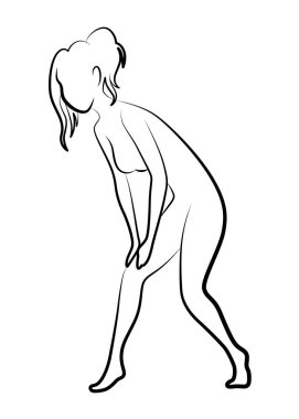 Kadın silueti. Kadın vücut hatları ikonu. Sıradan bir kız figürü. Sağlık merkezi, spor ya da güzellik salonu ve spa için imza atın. Vektör izole illüstrasyonu.