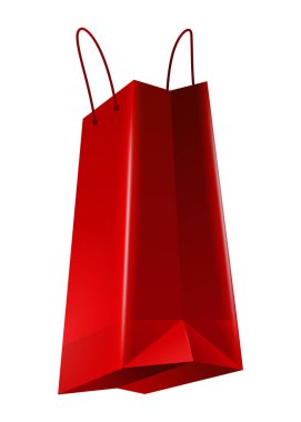 Saplı kağıt alışveriş torbası. Halat saplı gerçekçi el işi kağıtları. Alışveriş ve süpermarket paketi, perakende ambalaj.