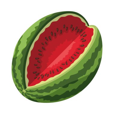 Karpuz doğal tatlı yiyecekler. Üç boyutlu gerçekçi karikatür tarzında kesilmiş olgun kırmızı meyve ikonu. Taze ve sulu renkli böğürtlen beyaz arka planda izole.