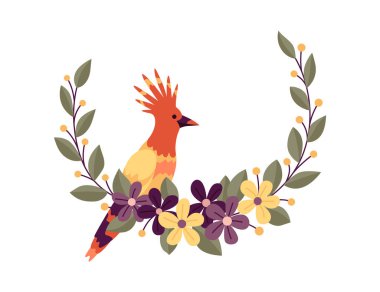 Yuvarlak çiçek desenli, çiçekli eski bir çelenk. Halk sanatı, çiçekli süs çerçevesi. Parlak illüstrasyon, davet kartı oluşturma veya oluşturma olarak kullanılabilir.