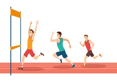 Maraton yarışı. Bitiş çizgisine koşan bir grup insan. Aktif yaşam tarzı ve spor. Turnuva ve şampiyonada sporcular. Yarışma çalıştırma kavramı.