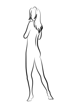 Kadın silueti. Kadın vücut hatları ikonu. Sıradan bir kız figürü. Sağlık merkezi, spor ya da güzellik salonu ve spa için imza atın. Vektör izole illüstrasyonu.