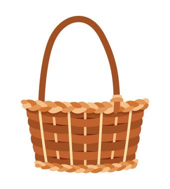 Sepetler hasat için sonbaharda, ikon. Market ürünleri için yardımcı sepet. Beyaz tenli bir sepet. Çizgi film düz vektör çizimi.