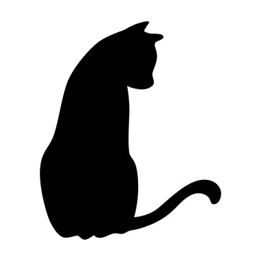 Kedi silueti. Beyaz arka planda siyah kedi şekli izole edilmiş. El çizimi, düz tasarım. Vektör kedi duruşu.