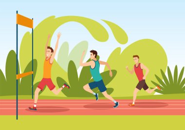 Maraton yarışı. Bitiş çizgisine koşan bir grup insan. Aktif yaşam tarzı ve spor. Turnuva ve şampiyonada sporcular. Yarışma çalıştırma kavramı.