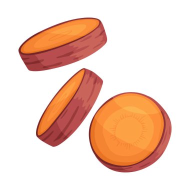 Tatlı patates sopası. Sağlıklı yiyecekler için sebzeye dayanıklı değil. Organik sebze kökü, sağlıklı vegan ya da beslenme karbonhidratı. Çizgi film düz stiliyle vektör illüstrasyonu. Beyaz arkaplanda izole.