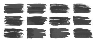 Paint brush. Black ink grunge brush strokes. Vector paintbrush set. Grunge design elements. Painted ink stripes. Creative isolated spots. Ink smudge abstract shape stains and smear set.