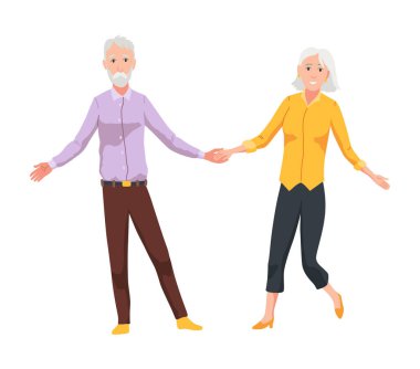 Yaşlıların hobisi. Sağlıklı ve aktif bir yaşam tarzı. Yaşlı ya da yaşlı insanlar boş vakitlerinde vakit geçiriyorlar. Büyükanne ve büyükbaba. Düz vektör çizimi beyaz arkaplanda izole edildi.