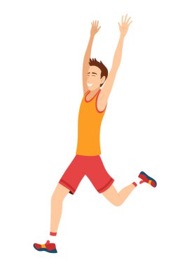 Maraton yarışı. Bitiş çizgisine koşan adam. Aktif yaşam tarzı ve spor. Turnuvada ya da şampiyonada atlet. Yarışma çalıştırma kavramı.