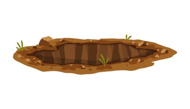 Hole ground. Works digging of sand coal waste rock or gravel. Brown, dry mine element of landscape. Cartoon illustration.