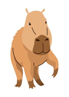 Capybara. Çizgi film sevimli hayvan, vahşi otçul memeli dinleniyor. Komik, sevimli egzotik hayvan rahatlıyor. Çizgi film düz vektör çizimi.