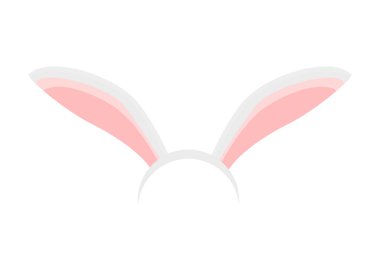 Tavşan kulakları gerçekçi vektör çizimleri. Tavşan kulaklı çocuk saç bandı, maske. Tavşan kostümü, pembe çizgi film elemanı. Fotoğraf editörü, kabin, görüntülü sohbet uygulaması renk izole klipler.