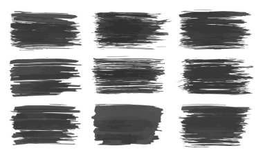 Paint brush. Black ink grunge brush strokes. Vector paintbrush set. Grunge design elements. Painted ink stripes. Creative isolated spots. Ink smudge abstract shape stains and smear set.