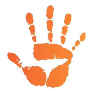 Beyaz arkaplanda izole edilmiş renkli el izi. Renkli çocuk el izi. Yaratıcı el izleri. Mutlu çocukluk tasarımı. Sanatçı çocukların damgası, parlak insan parmakları ve avuç içi vektör illüstrasyonu.