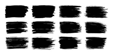 Paint brush. Black ink grunge brush strokes. Vector paintbrush set. Grunge design elements. Painted ink stripes. Creative isolated spots. Ink smudge abstract shape stains and smear set.