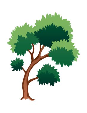 Bu, canlı yeşil yapraklarla süslenmiş, gıcır gıcır beyaz bir arkaplanı olan bir ağacın hoş bir karikatürü.