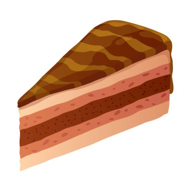 Pasta dilimi. Renkli pasta dilimi, beyaza izole edilmiş. Kafe tatlı menüsü, izometrik el çizimi ikon. Şirin çizgi film vektör illüstrasyonu.