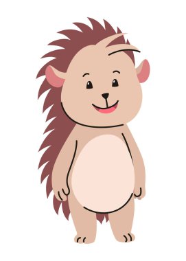 Güzel kirpi. Şirin, komik vahşi orman hayvanı. Huysuz çizgi film karakteri. Vektör izole illüstrasyonu.