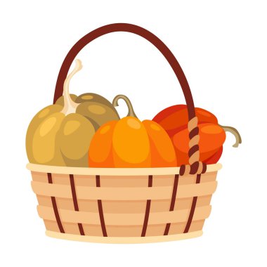 Sepet sonbahar hasat ikonu. Market ürünleri eko sepetinde. Taze organik sağlıklı vejetaryen yiyecekler. Hasat sepetleri, sonbahar sebze hasadı, beyaz üzerine izole edilmiş..