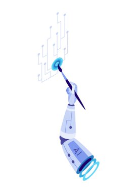 İzometrik yapay zeka ikonu. Dijital robotlar teknolojisi. Ai teknolojisi web afişi elementi. Derin öğrenme makinesi, dijital konsept. İzole vektör illüstrasyonu.