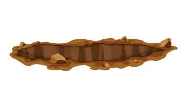Hole ground. Works digging of sand coal waste rock or gravel. Brown, dry mine element of landscape. Cartoon illustration.