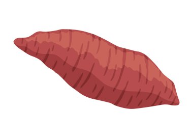 Tatlı patates sopası. Sağlıklı yiyecekler için sebzeye dayanıklı değil. Organik sebze kökü, sağlıklı vegan ya da beslenme karbonhidratı. Çizgi film düz stiliyle vektör illüstrasyonu. Beyaz arkaplanda izole.