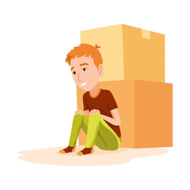 Çocuk saklambaç oynuyor. Yaz tatillerinde dışarıda oyun oynuyorlar. Çocuk dışarıda eğleniyor, yaz tatili. Vektör çizgi film illüstrasyonu.