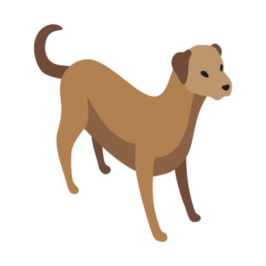 Çiftlik hayvanı izometriği. Üç boyutlu düz arka ve ön manzaralı evcil hayvan. Köpeğin sevimli oyun karakteri. Vektör simgesi.