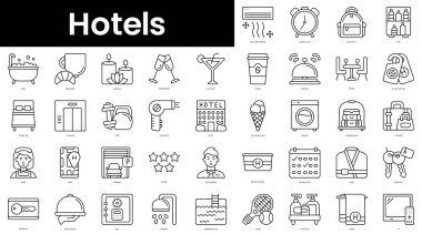 Set of outline hotels icons. Minimalist thin linear web icons bundle. vector illustration.
