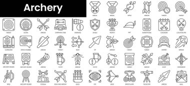 Set of outline archery icons. Minimalist thin linear web icon set. vector illustration.